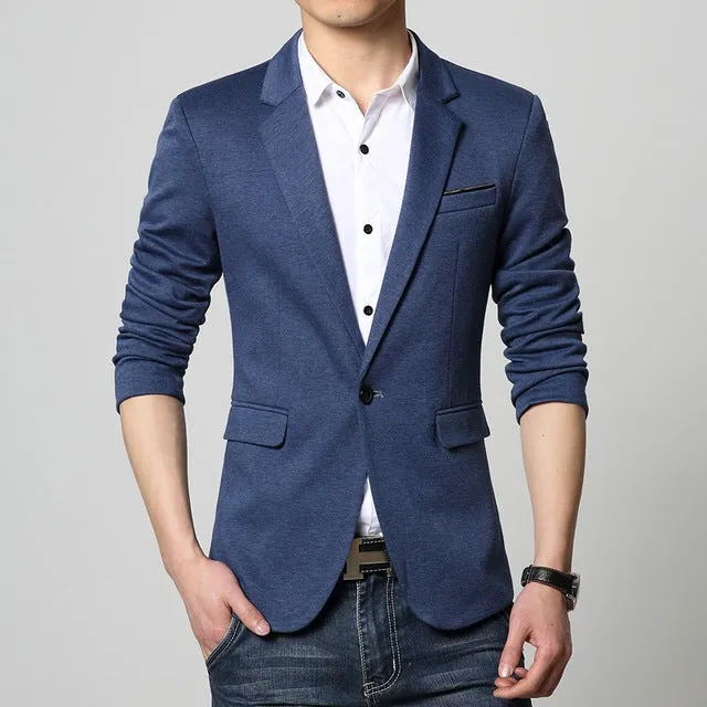 Mens Korean slim fit fashion cotton blazer Suit Jacket black blue beige plus size M to 6XL Male blazers Mens coat Wedding dress