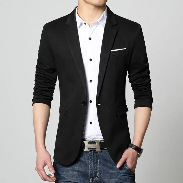 Mens Korean slim fit fashion cotton blazer Suit Jacket black blue beige plus size M to 6XL Male blazers Mens coat Wedding dress