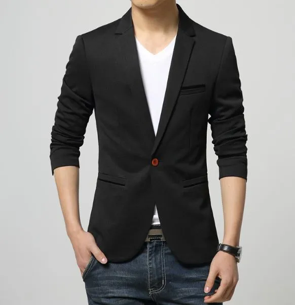 Mens Korean slim fit fashion cotton blazer Suit Jacket black blue beige plus size M to 6XL Male blazers Mens coat Wedding dress