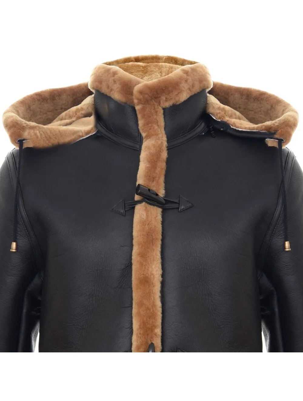 Men's New Winter Sheepskin Leather Ginger Hooded Duffle Coat