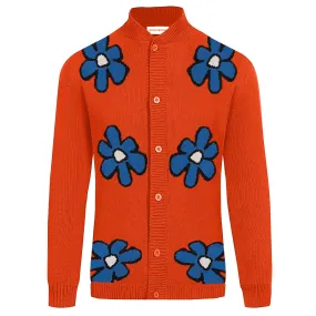 Men's orange floral jacquard sweater coat