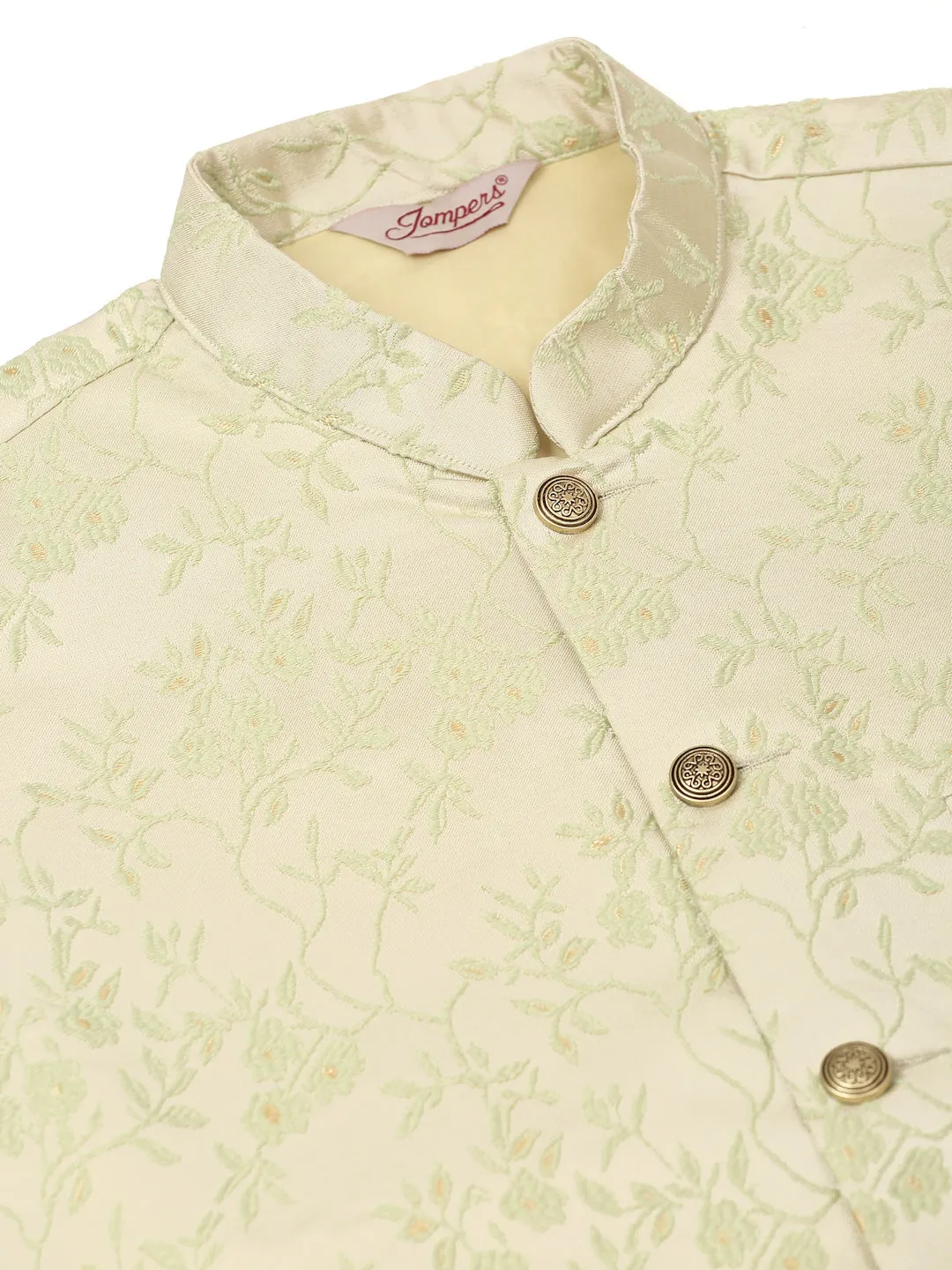 Men's Pista Green Floral Design Nehru Jacket.