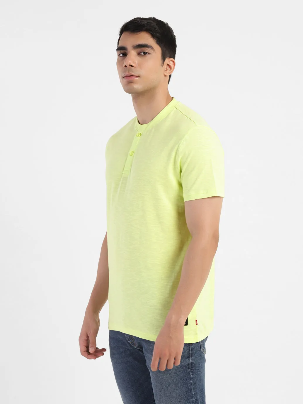 Men's Self Design Henley T-shirt Yellow