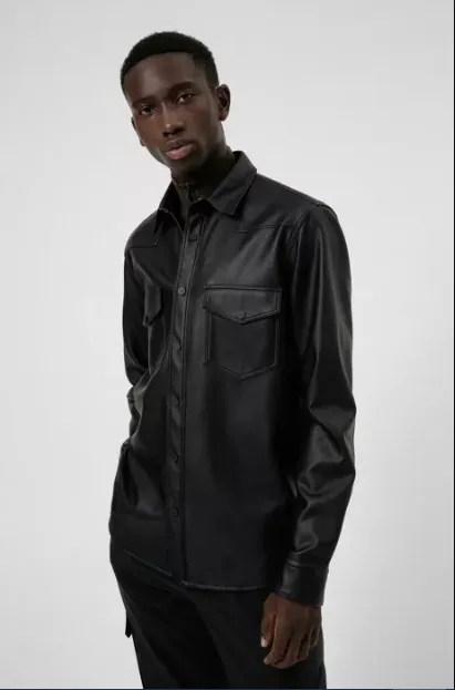 Men’s Trendy Black Genuine Leather Shirt