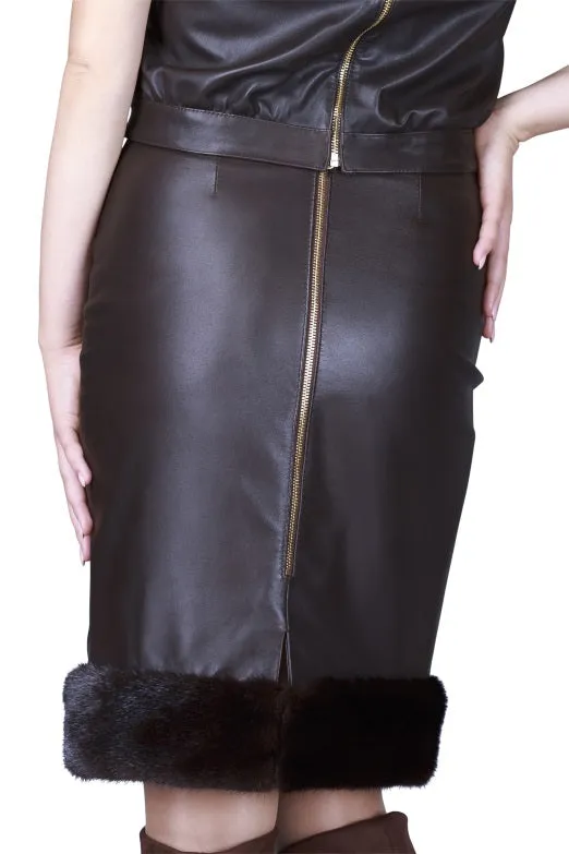 Mink Hem Pencil Reindeer Leather Skirt- Limited Edition