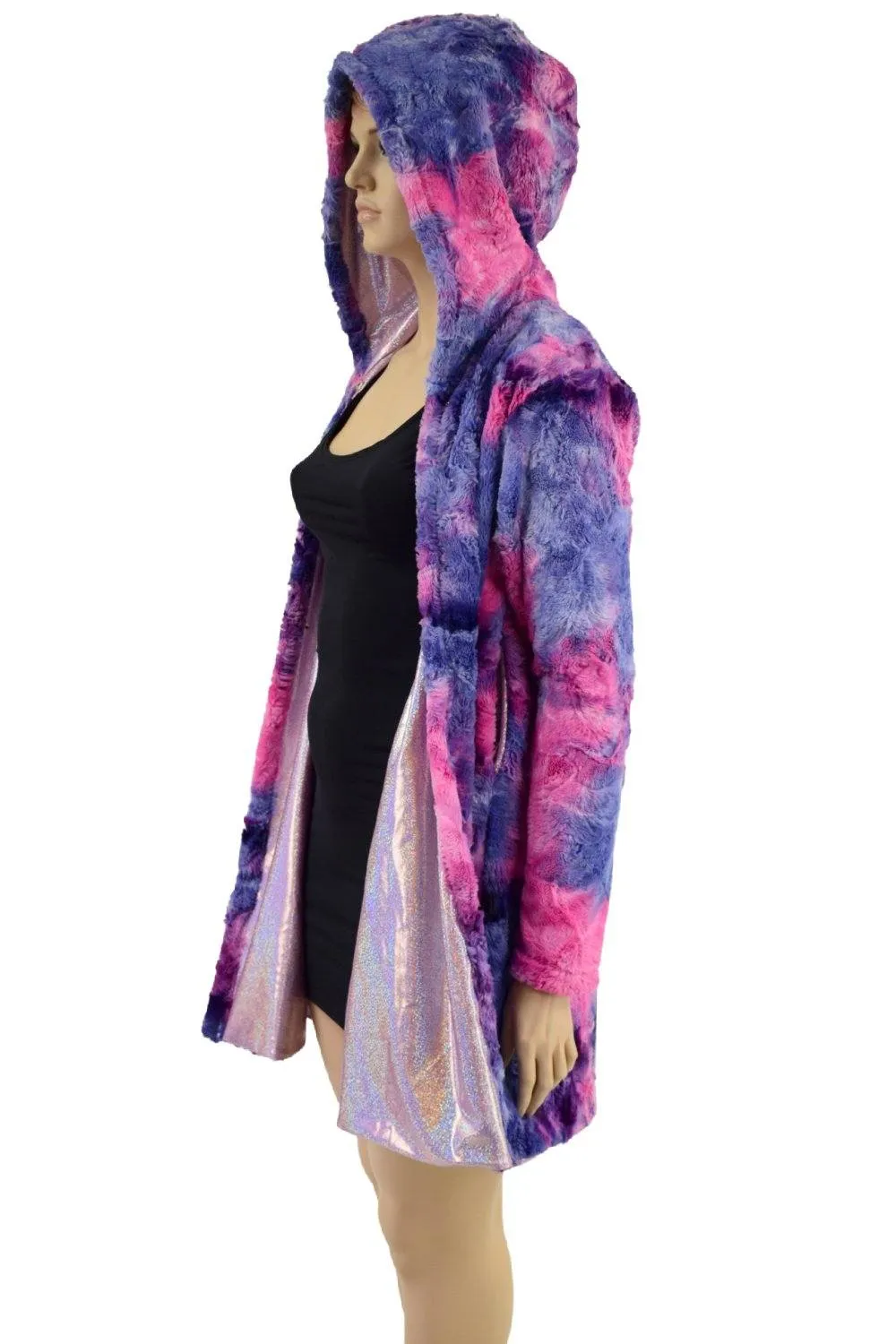 Minky A Line Coat in Razzle Dazzle and Lilac Holographic