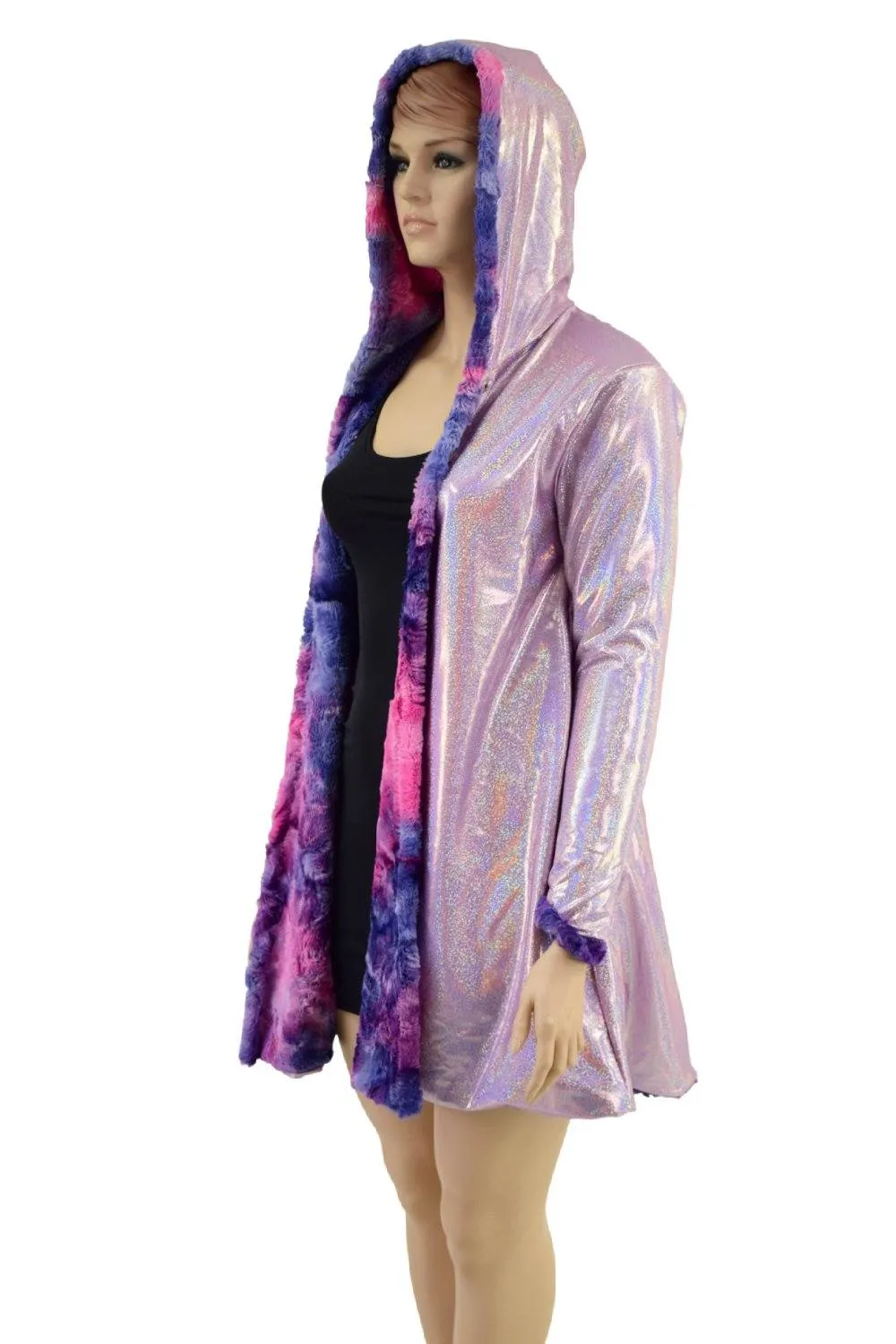 Minky A Line Coat in Razzle Dazzle and Lilac Holographic