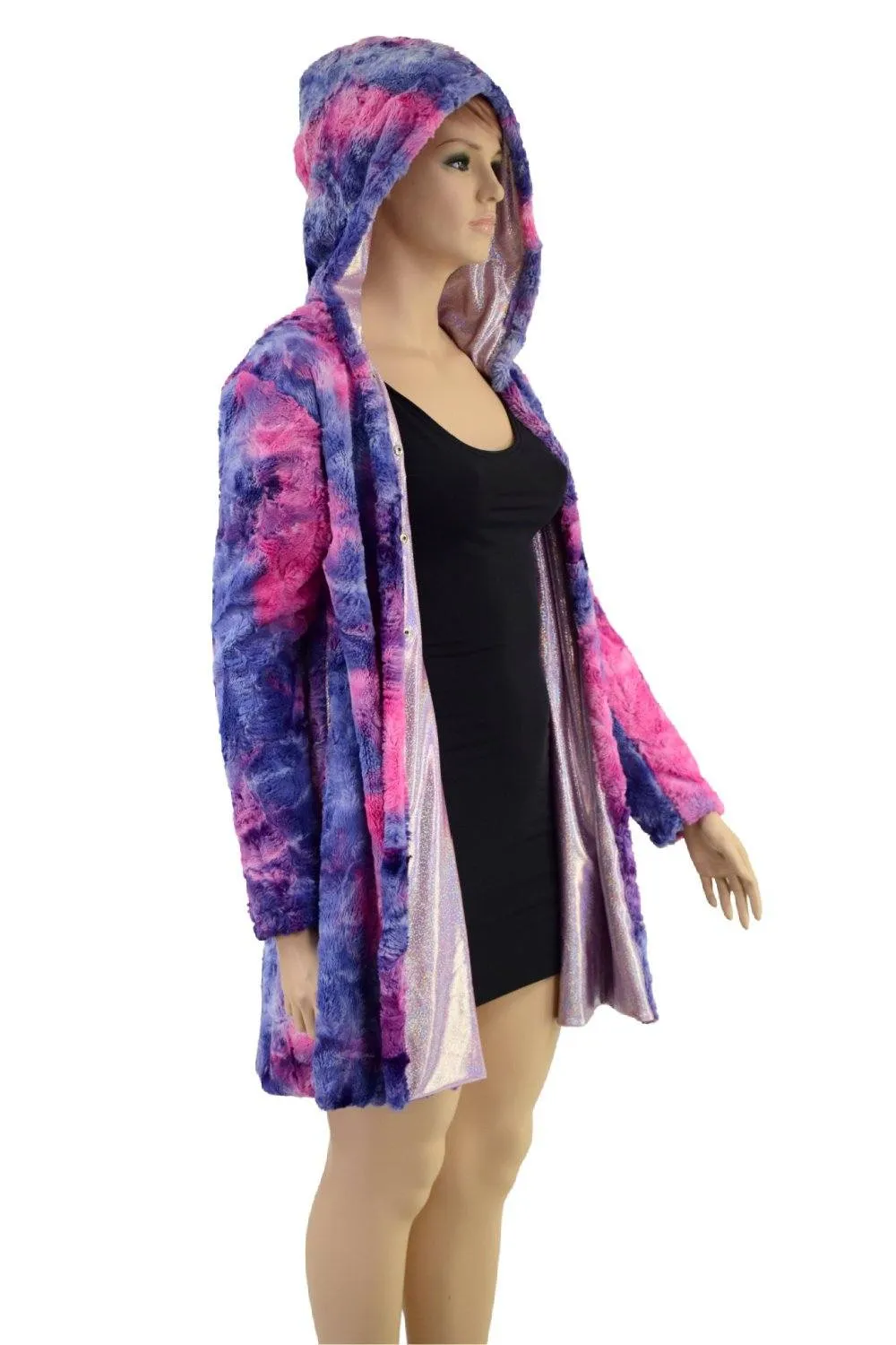 Minky A Line Coat in Razzle Dazzle and Lilac Holographic