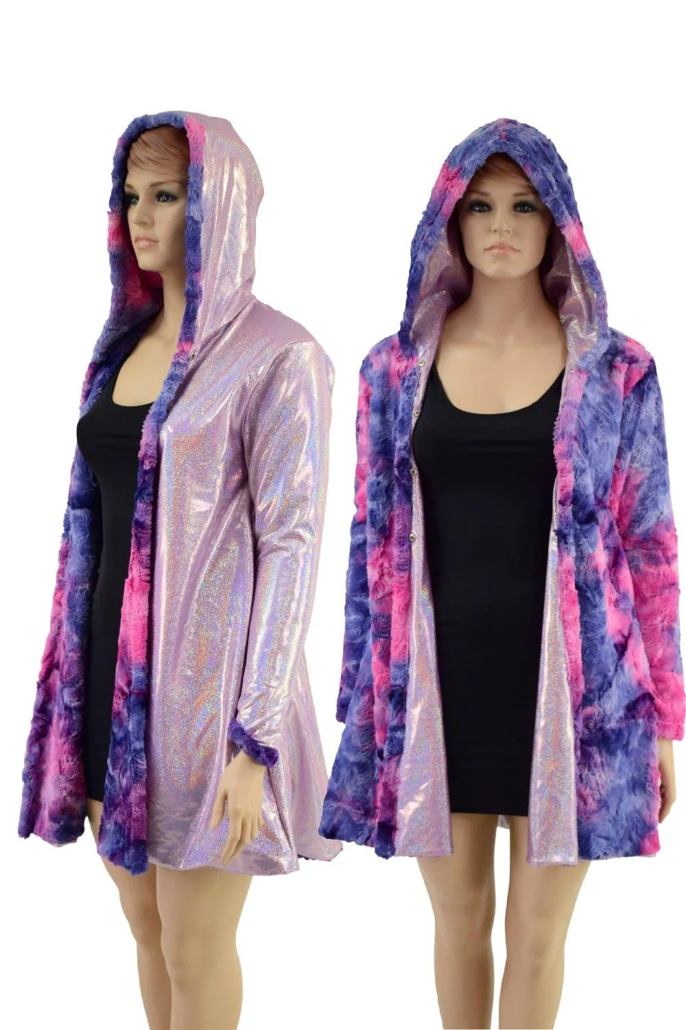 Minky A Line Coat in Razzle Dazzle and Lilac Holographic