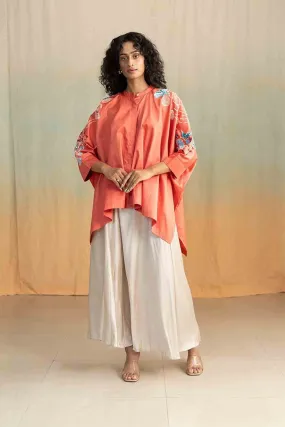 Moonflower Embroidered Kaftan Top (Deep Coral)