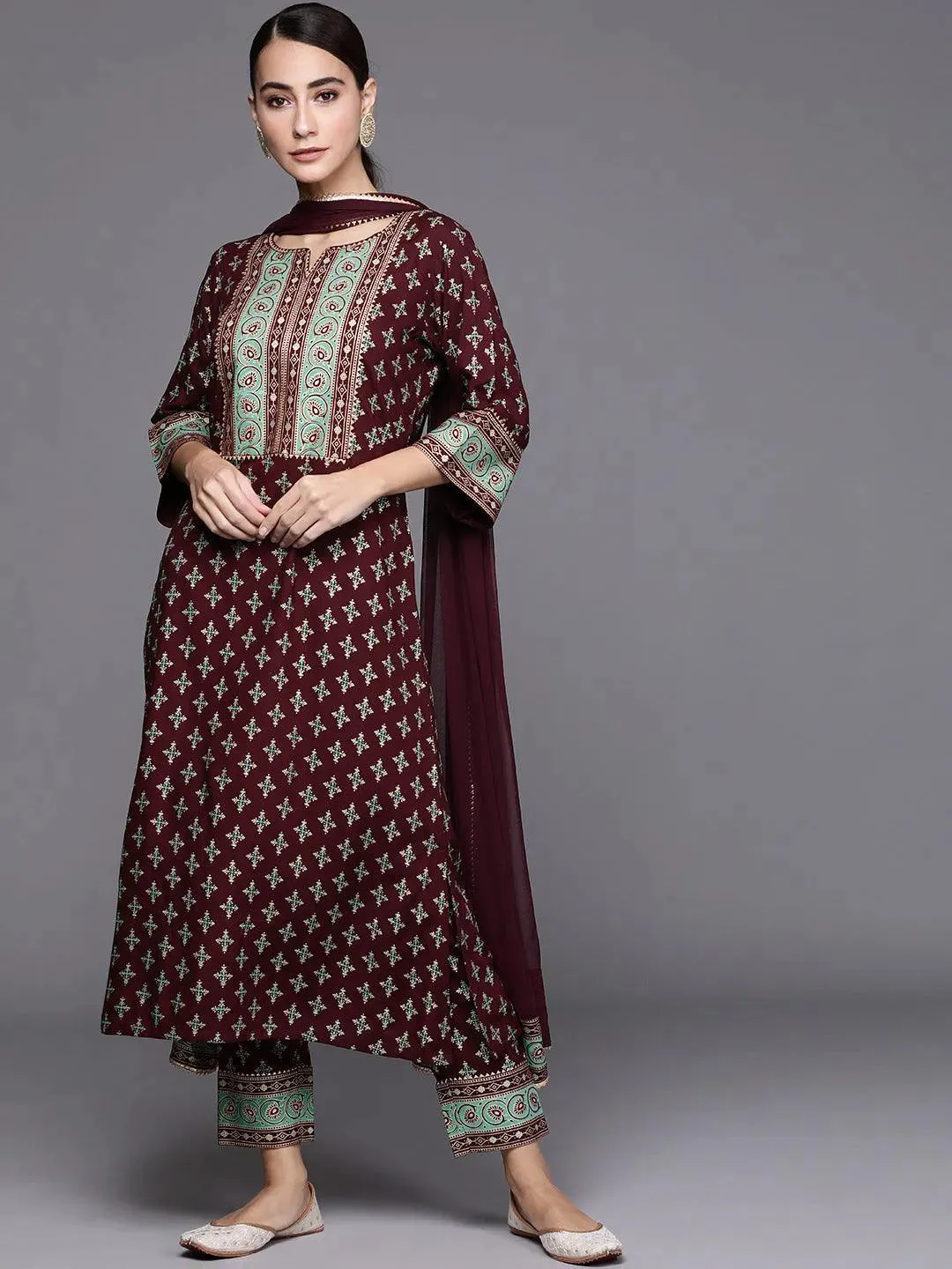 Multicoloured Printed Rayon Straight Kurta With Dupatta