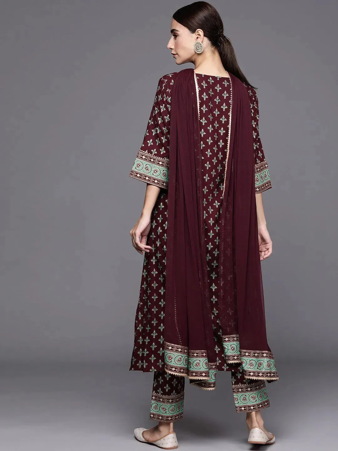 Multicoloured Printed Rayon Straight Kurta With Dupatta