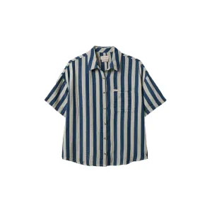 Mykonos Stripe Boyfriend S/S Woven Shirt Deep Sea Blue