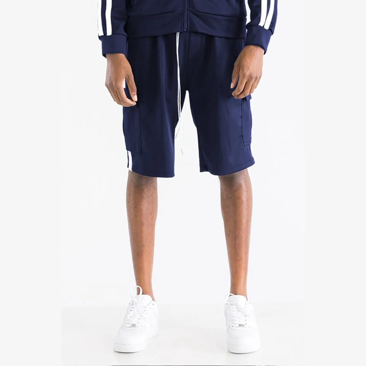 Navy & White Cargo Pocket Track Shorts