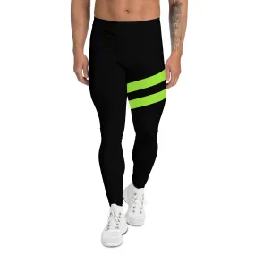 Neon Green Best Men's Leggings, Neon Green and Black Striped Designer Running Compression Tights For Men - Made in USA/EU/MX