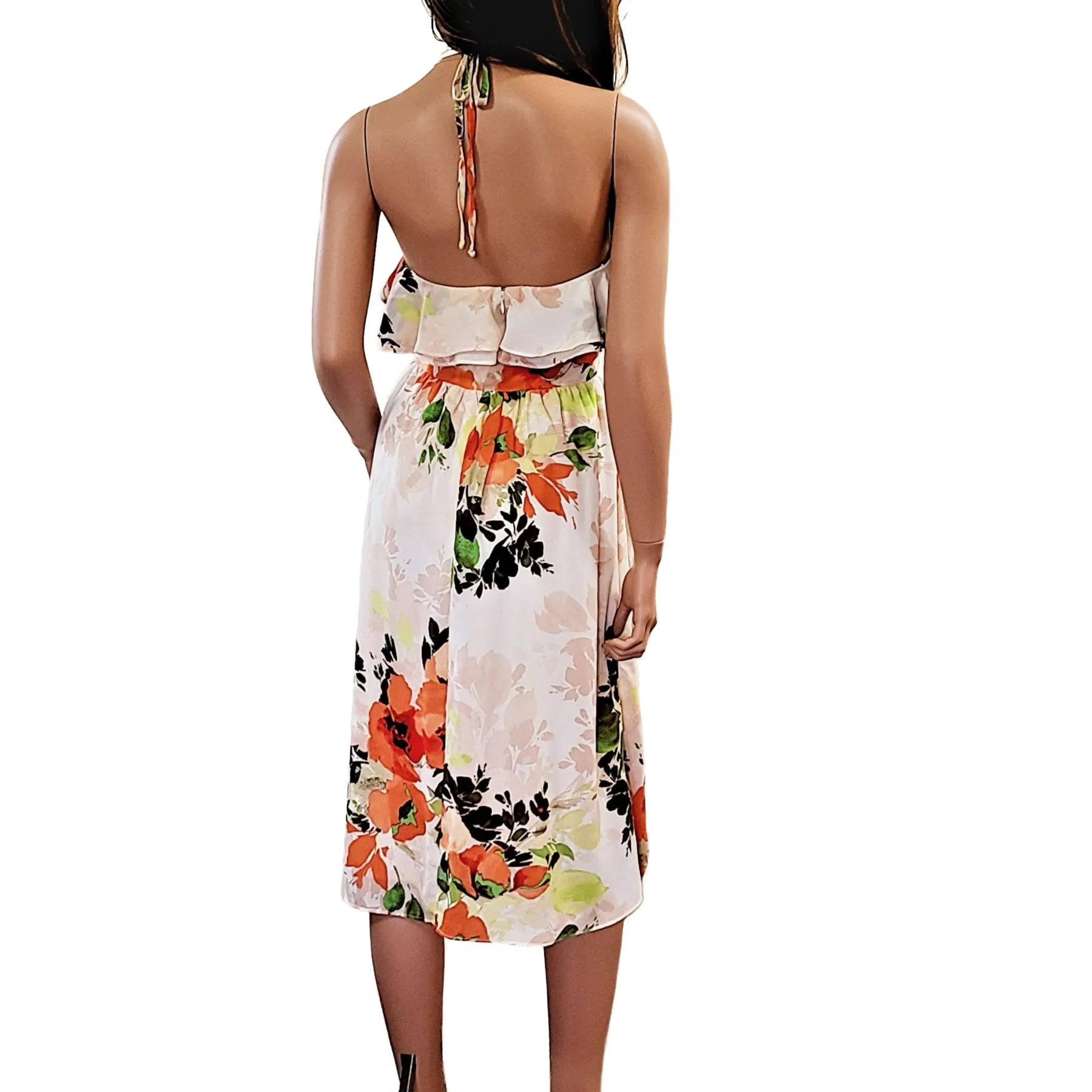 Nicole Miller Floral Print Halter Neck Fit & Flare Midi Dress