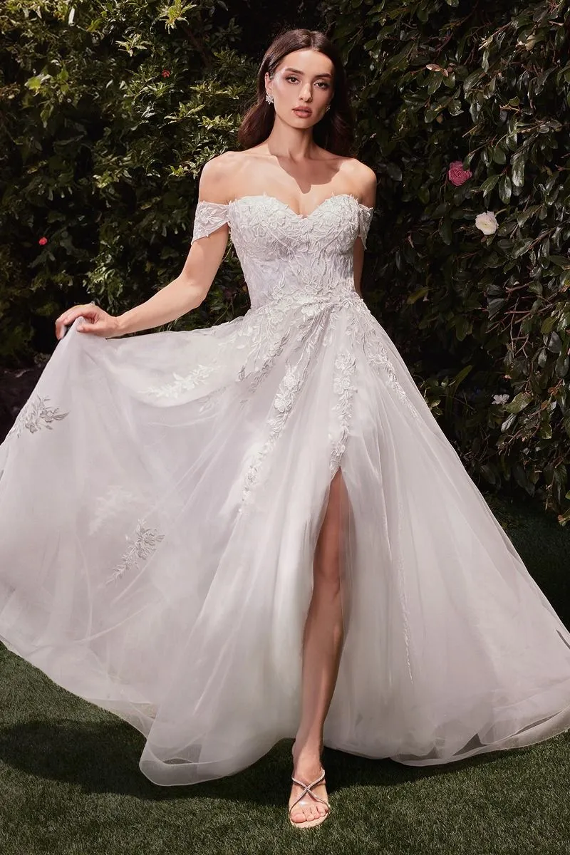 OFF THE SHOULDER A-LINE LACE & TULLE WEDDING DRESS CDC159W