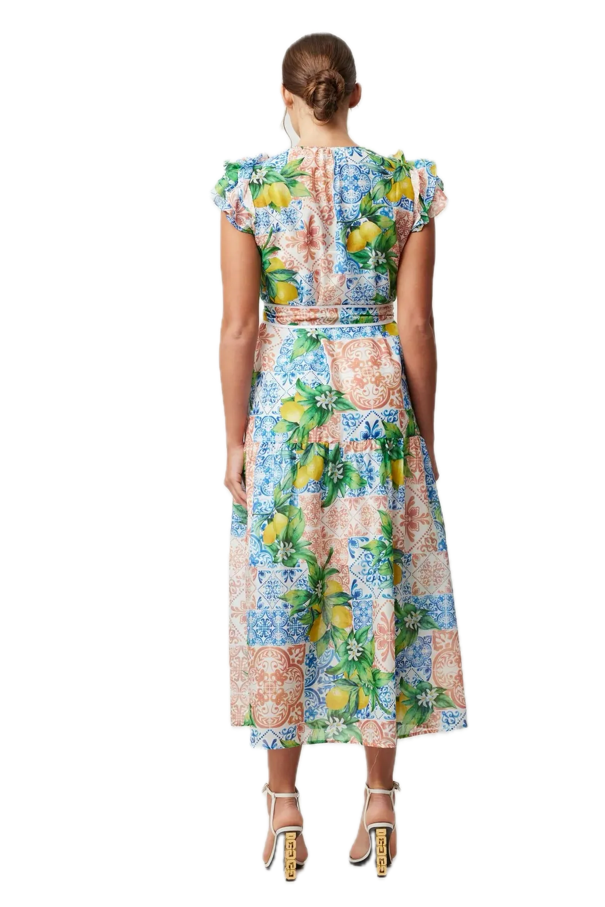 Once Was Summer Elegance Limonata Print Cotton Silk Dress with Removable Waist Tie