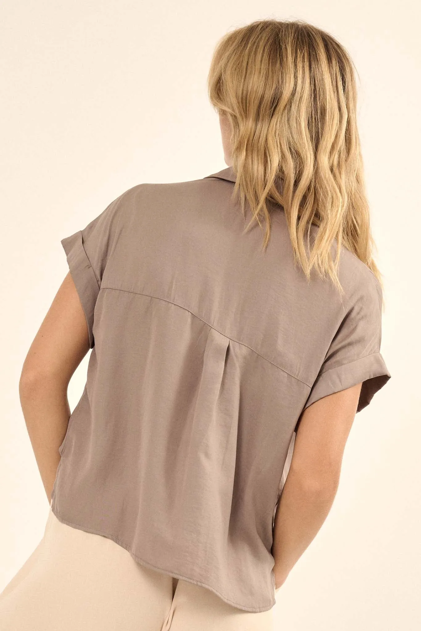 Open Heart Matte Satin Half-Button Pocket Shirt