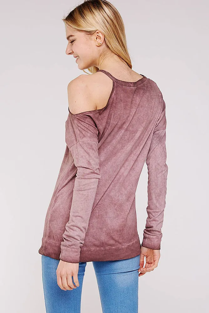 Open Shoulder Mock Neck Cotton Sweatshirt