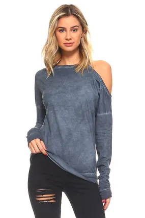 Open Shoulder Mock Neck Cotton Sweatshirt