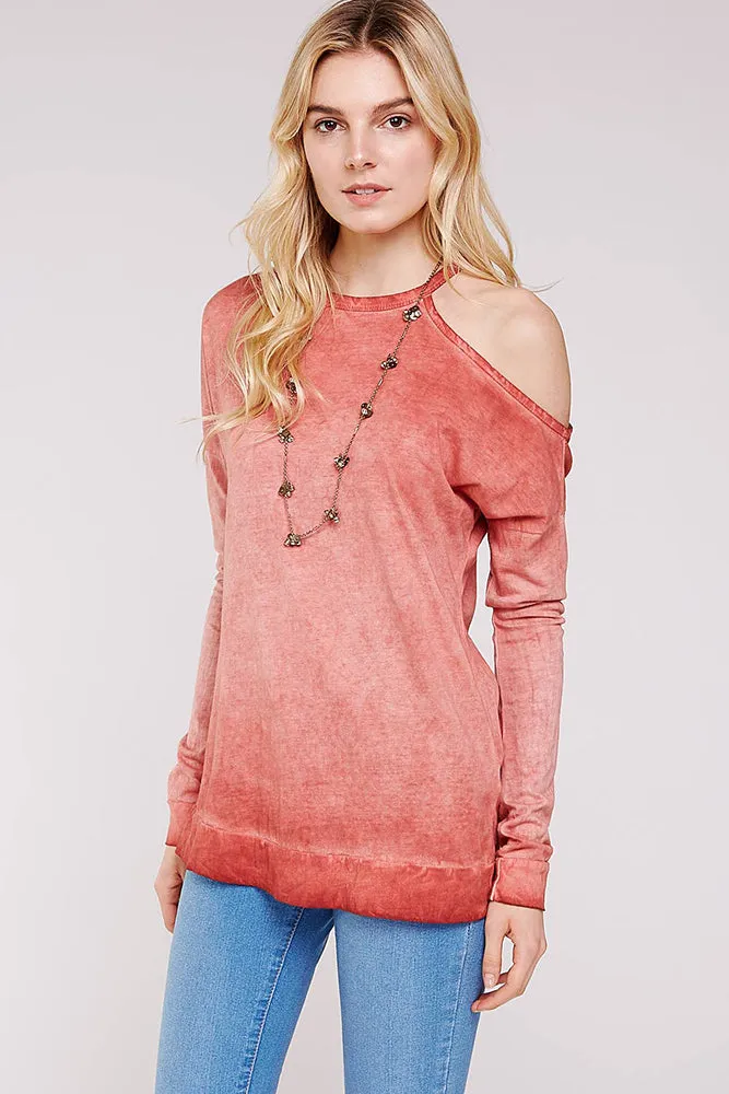 Open Shoulder Mock Neck Cotton Sweatshirt