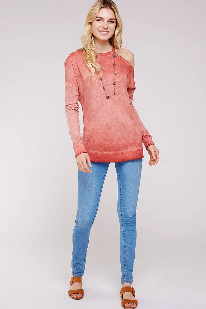 Open Shoulder Mock Neck Cotton Sweatshirt