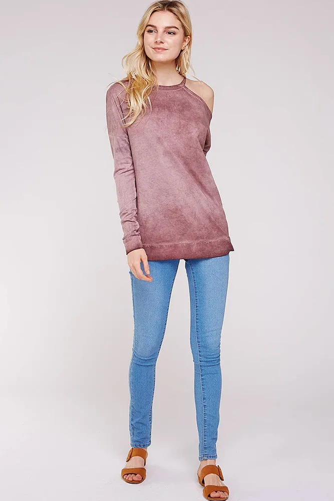 Open Shoulder Mock Neck Cotton Sweatshirt