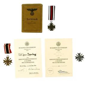 Original German WWII Named Soldbuch with Medals and Award Documents Grouping - Capt. Ignaz Spring