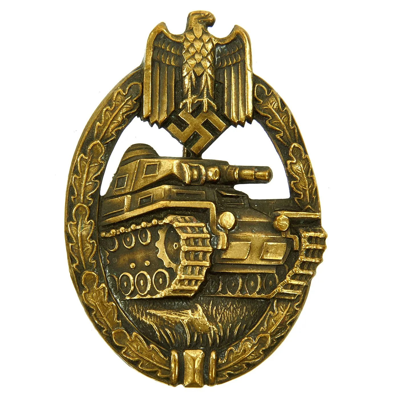 Original German WWII Panzer Assault Badge in Bronze Grade by Karl Wurster