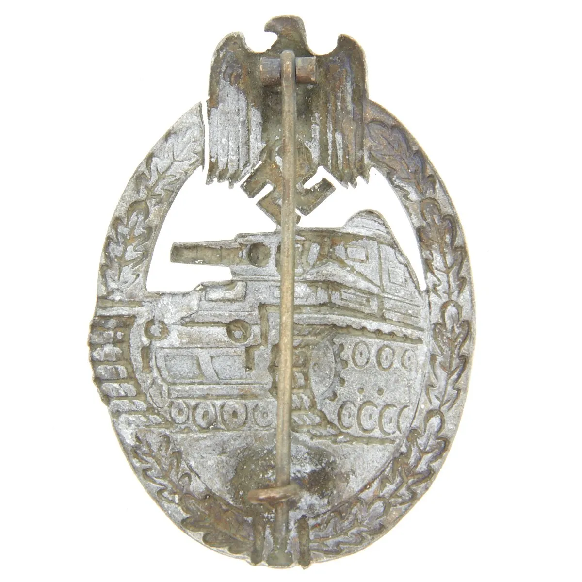 Original German WWII Panzer Assault Tank Badge Silver Grade with Hollow Back