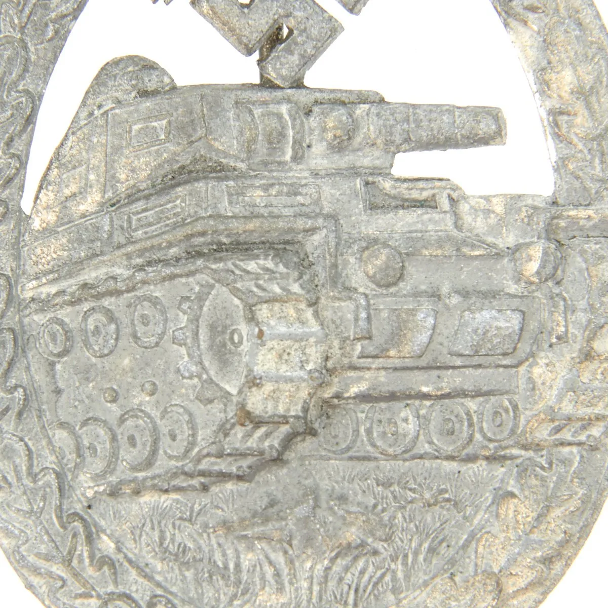 Original German WWII Panzer Assault Tank Badge Silver Grade with Hollow Back