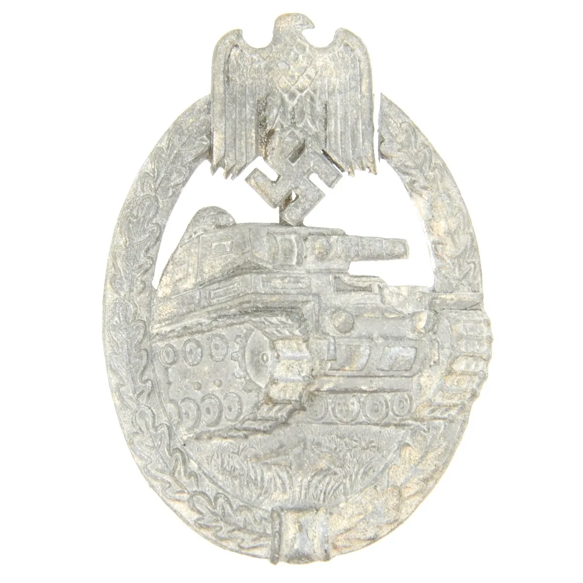 Original German WWII Panzer Assault Tank Badge Silver Grade with Hollow Back