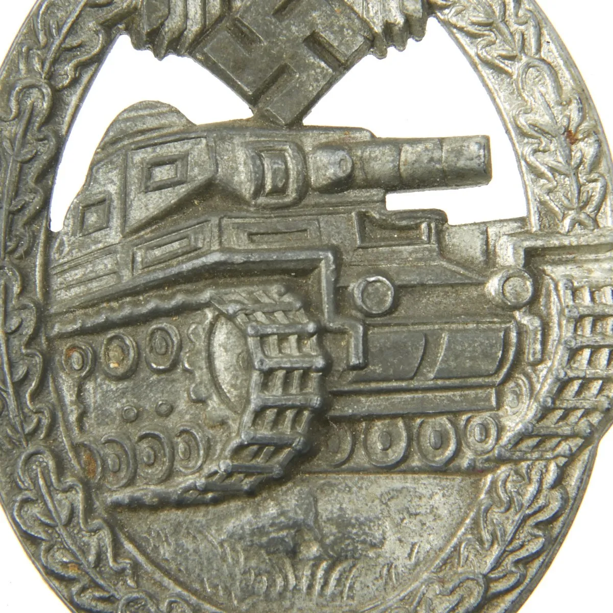 Original German WWII Panzer Assault Tank Badge - Silver Grade with Solid Back