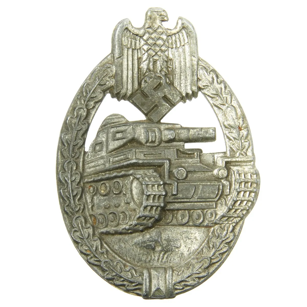 Original German WWII Panzer Assault Tank Badge - Silver Grade with Solid Back