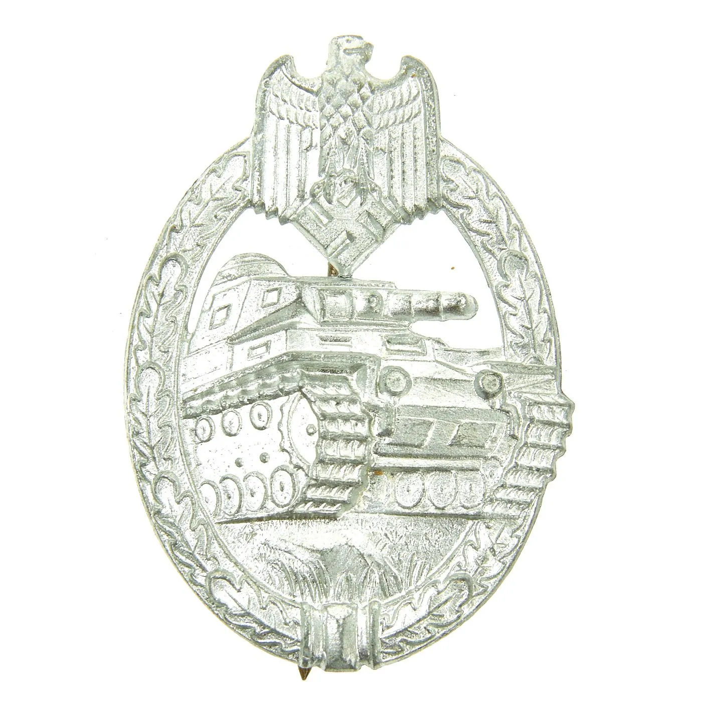 Original German WWII Silver Grade Panzer Assault Tank Badge in Excellent Condition - Solid Version