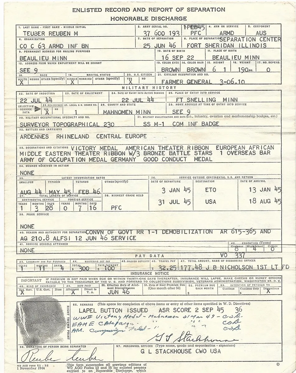 Original U.S. WWII 63rd Armored Infantry Battalion (AIB) Named Grouping