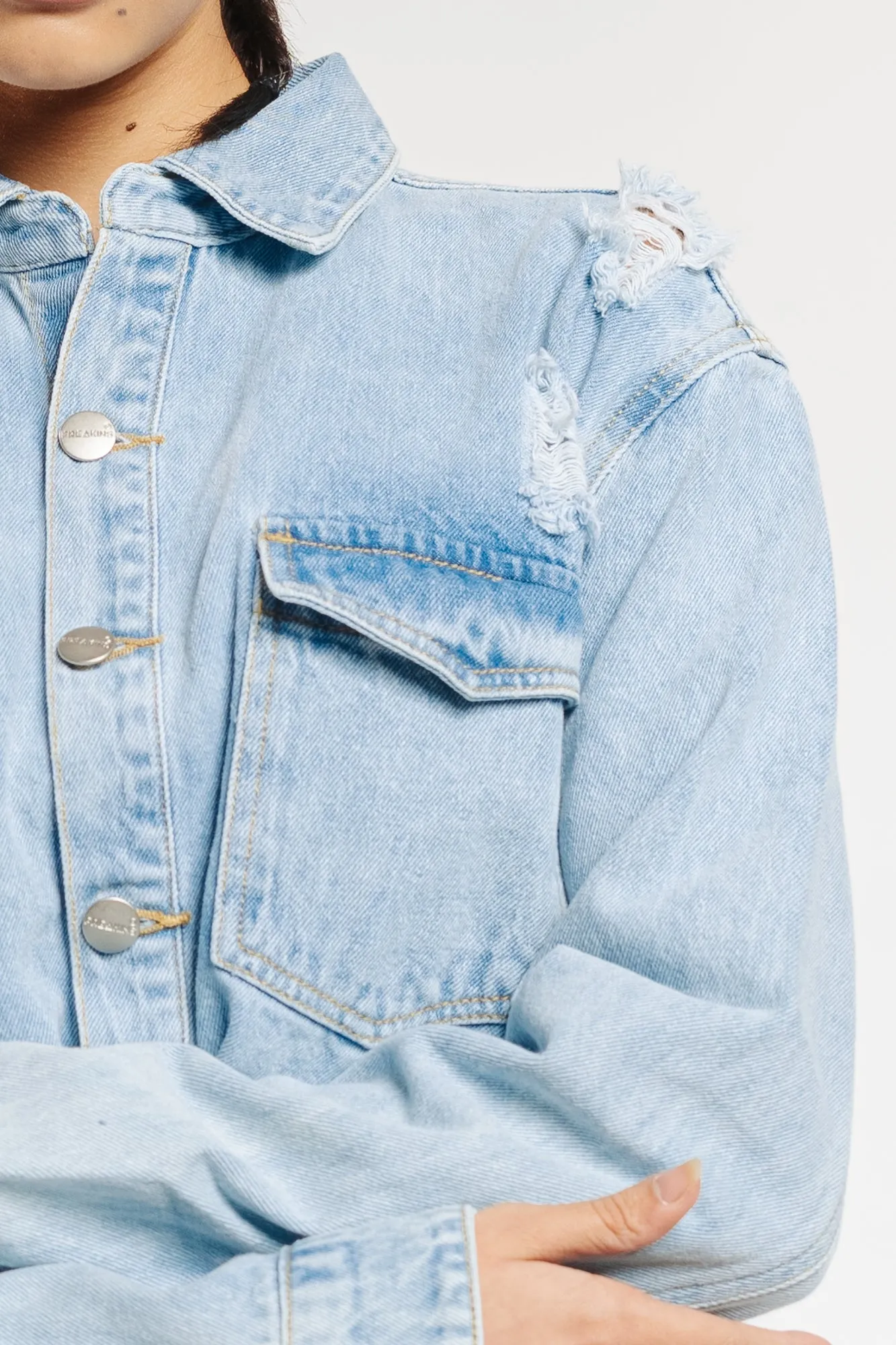 Oversized Distressed Denim Shacket