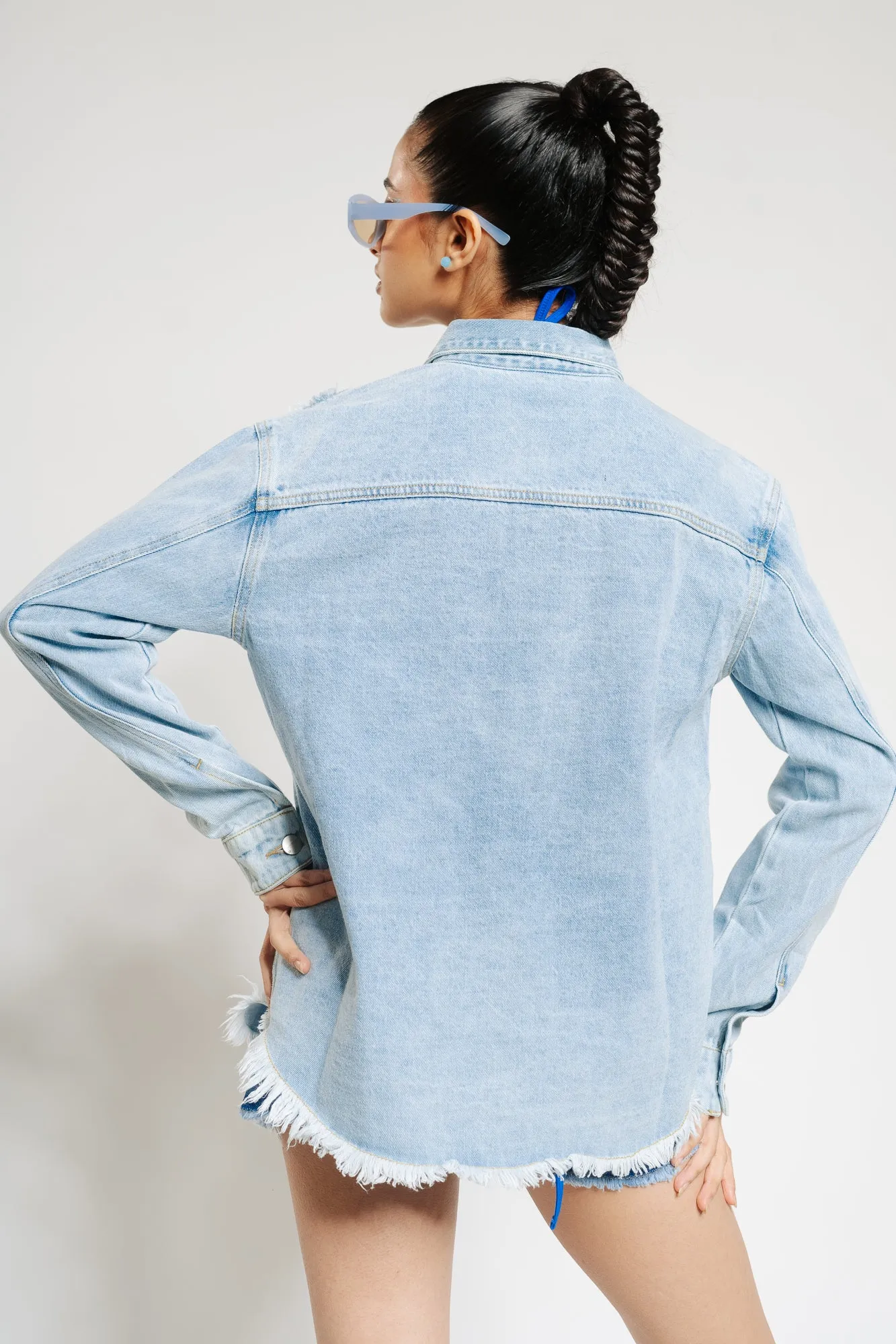 Oversized Distressed Denim Shacket