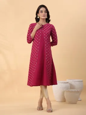 Pink Crepe Foil Print A Line Kurta