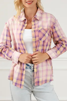 Plaid Distressed Buttoned Shirt w/Pockets