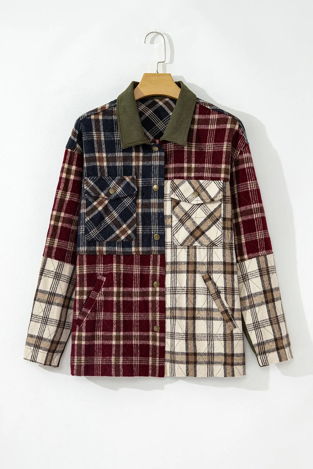 Plaid Patchwork Pocketed Shacket