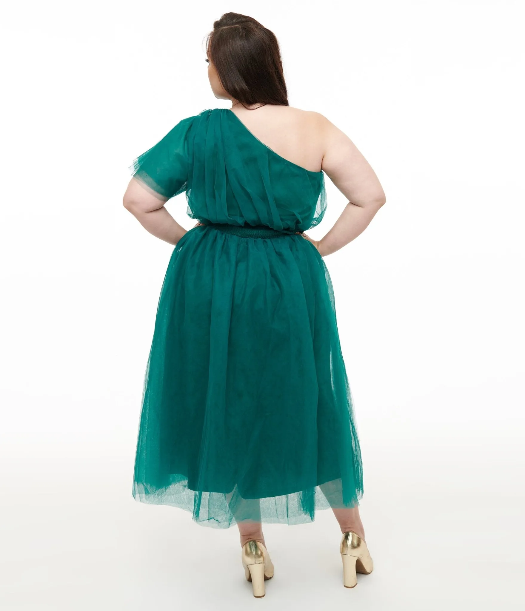 Plus Size Emerald Tulle Lively Charm Midi Dress