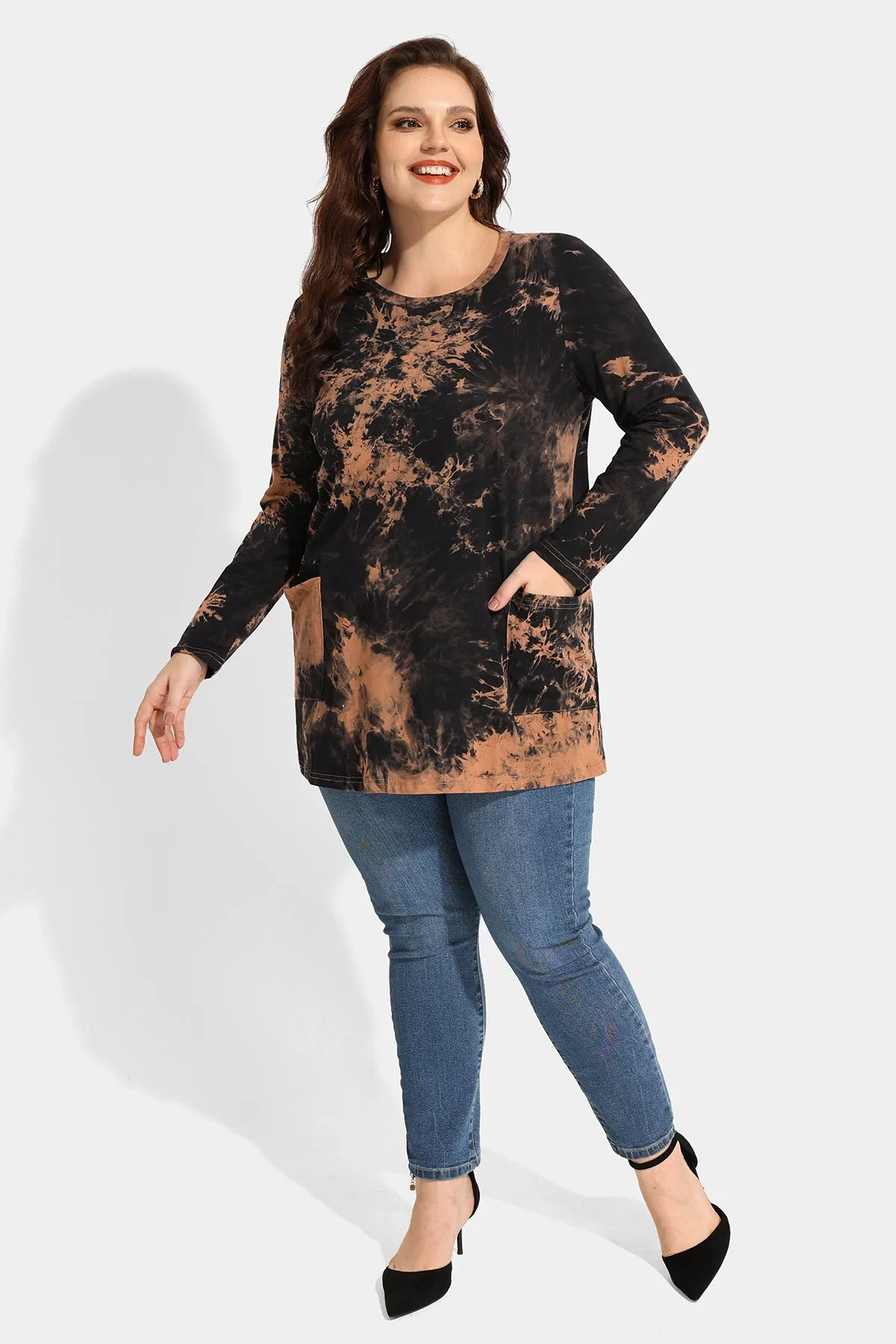 Pockets Tie Dye Tunic Long Sleeve Shirt