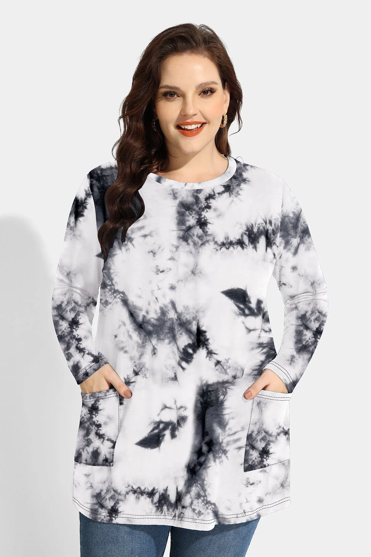 Pockets Tie Dye Tunic Long Sleeve Shirt