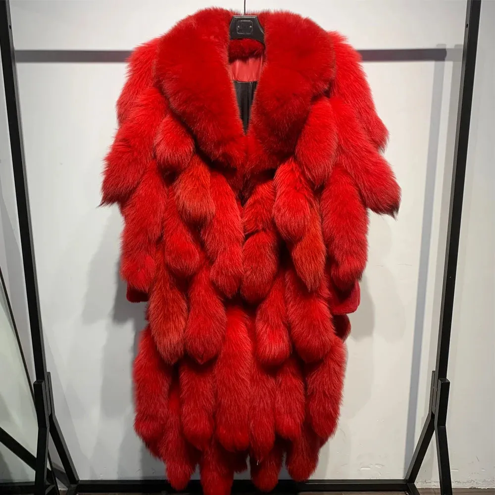 Premium Women's Genuine Fox Fur Coat