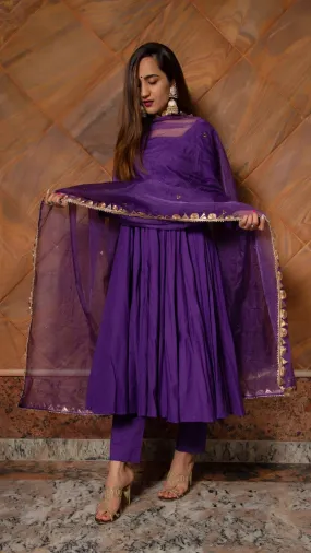 Pure Cotton Purple Anarkali Suit Set