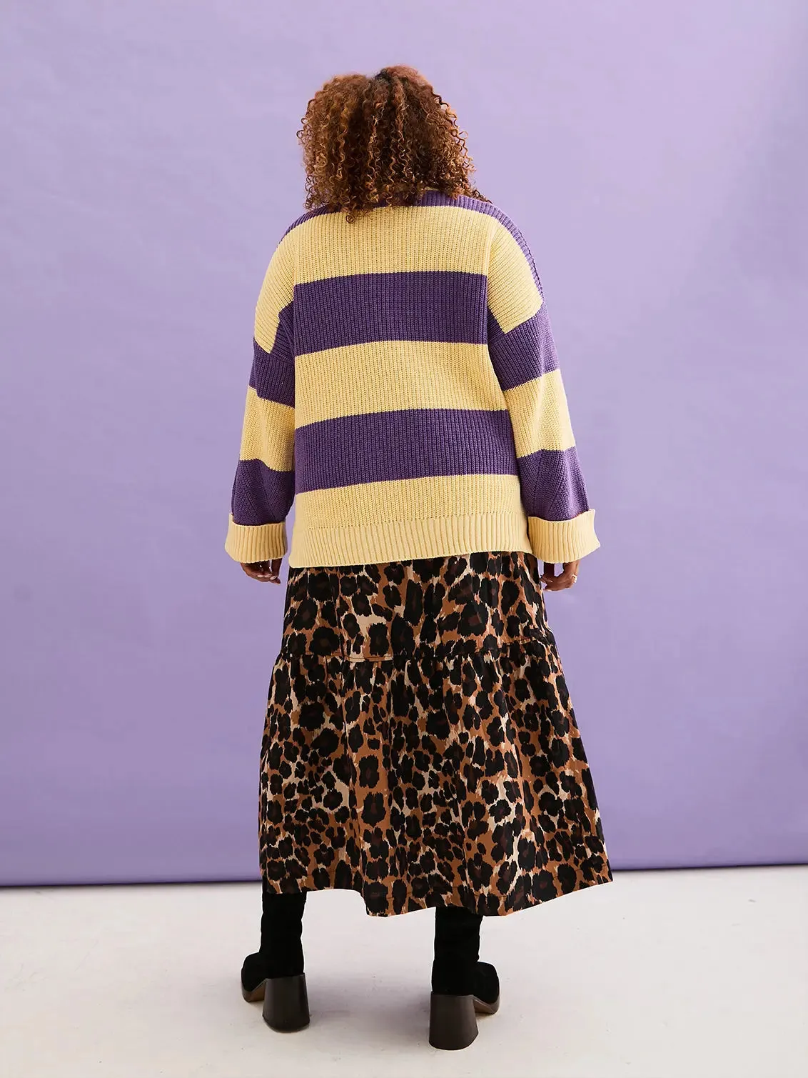 Rhiannon Recycled Cotton Mix Stripe Jumper - Purple and Yellow