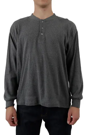 Rib Henley Long Sleeve Shirt - Dark Grey Heather