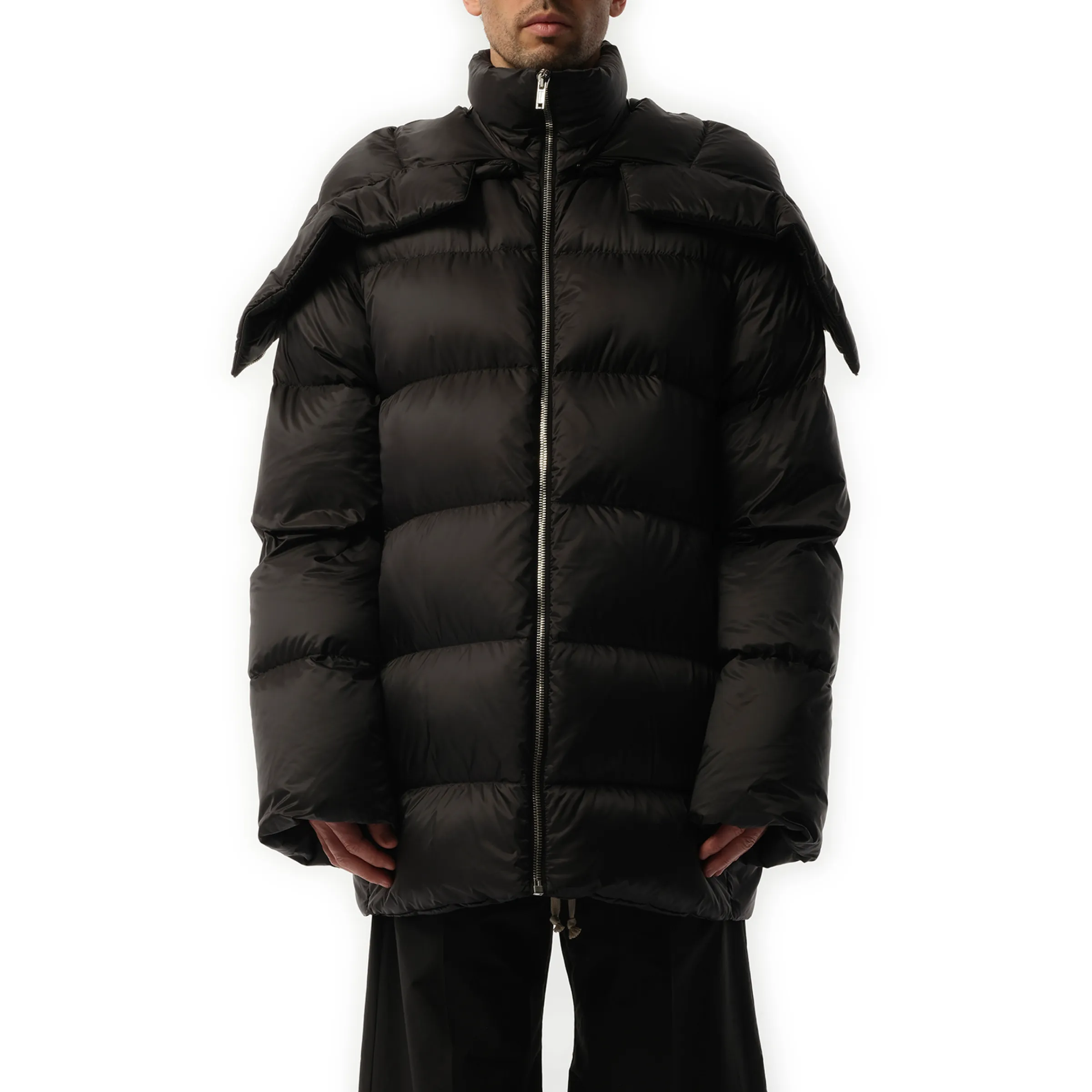 Rick Owens x Moncler Hooded Cyclopic Coat in Black